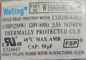 Motor de Accionamiento para Lavadora <span class=keywords><strong>Whirlpool</strong></span> W10006487 W11283592 W10899834 Welling, Motor de Inducción Monofásico 120V 60HZ 250W - Product Image 2