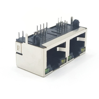 Módulo RJ45 1x2, Conectores Ethernet Blindados de Doble Puerto con LED, Macho/Hembra de 8 Pines para Conexiones de PCB y Cable