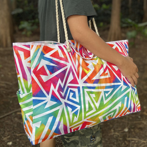 Multi Colored Oxford Tote Bag Horizontal <b>Square</b> Magnetic Buckle Summer Beach Travel Women's Shoulder Bag - Product Image 1