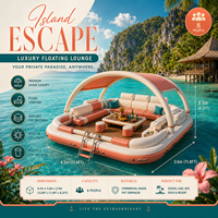 Canapé flottant gonflable de luxe pour 8 personnes, plateforme aquatique en PVC avec auvent pour les fêtes en bord de mer