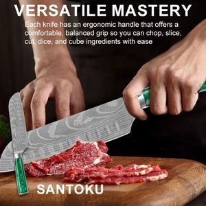 ชุดมีดครัวญี่ปุ่นอเนกประสงค์ ลายดามัสกัส ผลิตจากเหล็กกล้าคาร์บอน สำหรับหั่นอาหาร - Product Image 4