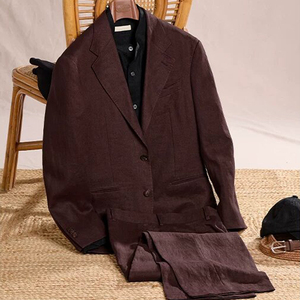 Completo da Uomo in Lino 100% Italiano, Stile Sofisticato da <span class=keywords><strong>Sposo</strong></span>, Scollo a V, Due Pezzi, Vestibilità Slim, Set di Alta Gamma Personalizzato - Product Image 4
