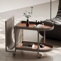 Table d'appoint de canapé moderne haut de gamme en cuir et acier inoxydable, style luxe léger, pour salon et balcon, chariot mobile avec étagère verrouillable
