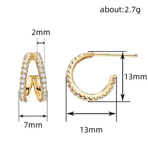 Eleganti Orecchini a Perno a Forma di C con Zirconi, Gioielli Minimalisti di Lusso per Donna, Uso Quotidiano, Regalo Chic - Product Image 3