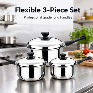 Ensemble de 3 casseroles classiques en acier inoxydable avec poignées en bakélite pour la cuisson, la soupe, le bouillon et le lait - Vente en gros - Product Image 1