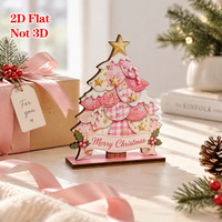 Décoration de Noël en bois rose à carreaux en forme de sapin pour la maison, ambiance festive