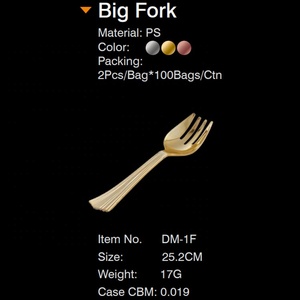 Chất lượng cao thân thiện với môi dùng một lần Flatware Set Trung Quốc PS Vàng dao kéo dài xử lý ưa thích cứng nhựa lớn ngã ba và muỗng - Product Image 3