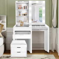 Coiffeuse blanche glamour avec éclairage LED et miroir cosmétique, grande table de maquillage avec 13 tiroirs de rangement pour chambre à coucher