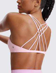 CRZ YOGA 여성 통기성 100% 나일론 크로스 스트랩 백 패딩 중간 지원 무선 스포츠 브라 체육관 캐미 운동 요가 - Product Image 4