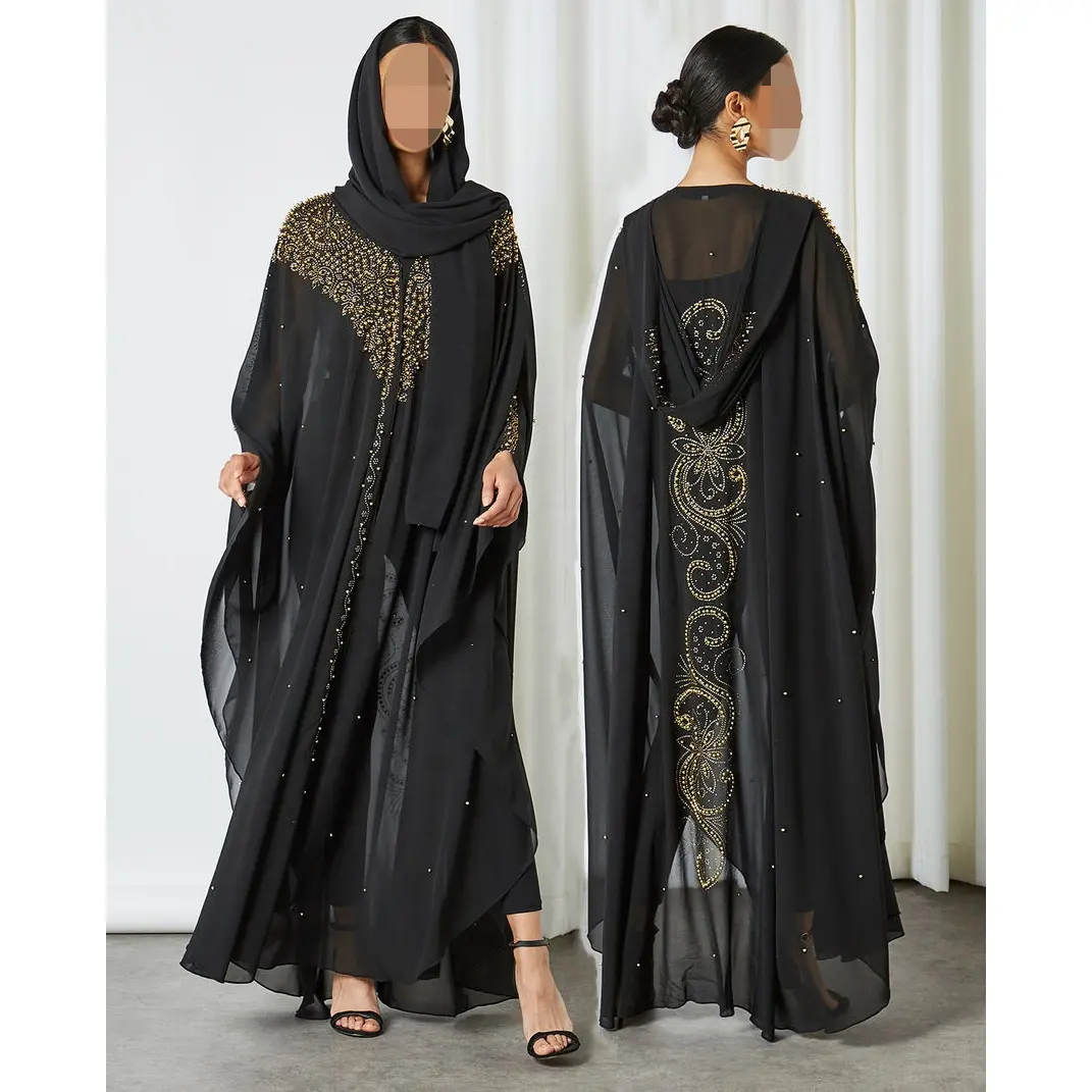 Wholesale Custom muslim Islamic women butterfly Kaftan batwing sleeved beaded kaftan with Hooded