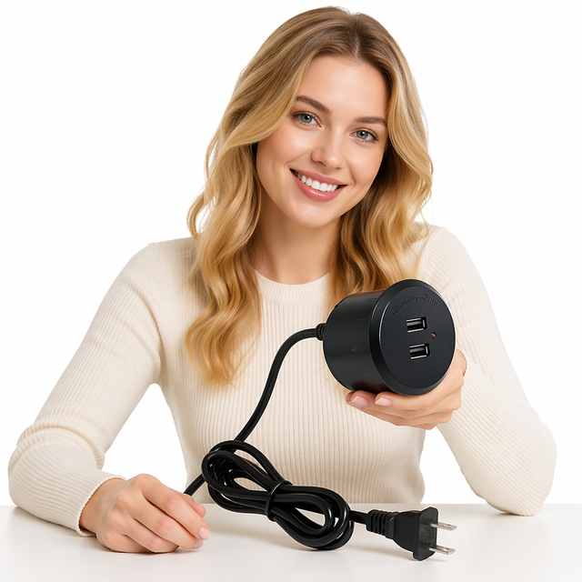 Hidden Circular US-Spec USB + Type-C Dual Port Multi-Function Charging Station for Conference Rooms & Office Desks