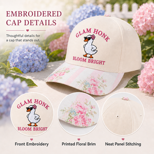 Casquette <span class=keywords><strong>de</strong></span> baseball Dymf personnalisée avec logo brodé d'oie amusante, design floral sur la visière, visière contrastante, en coton, pour un style quotidien - Product Image 2