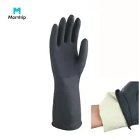 Black Flock Lined Natural Latex Diamond Grip Rubber Glove