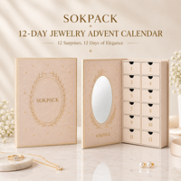 Calendrier de l'Avent personnalisé 12 jours en carton rigide écologique pour bijoux, boîte cadeau avec miroir et fermeture magnétique pour colliers et boucles d'oreilles