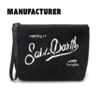 Pochette de Soirée Noire à Fermeture Éclair, Sac à Main Cosmétique Doux et Chaud en Peluche Hiver avec Lettre Brodé pour Femmes