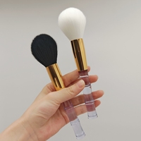 Pinceau à poudre de haute qualité avec logo personnalisé, manche en plastique imitation bambou, poils synthétiques, outil cosmétique pour blush, fond de teint et maquillage