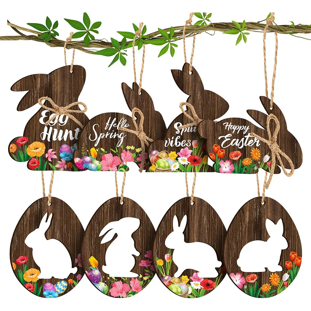 Pasqua in legno decorato coniglietto uovo nani grazioso Set di decorazione Souvenir regalo di pasqua carota ornamento in legno Eco-friendlys