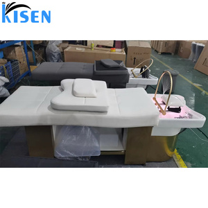 Table de lavage et de massage capillaire professionnelle Kisen avec bac à shampoing, lit de spa chauffé pour thérapie aquatique de la tête, lit de pédicure et lit de shampoing avec vapeur - Product Image 6