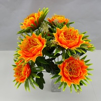 Têtes de bouquet de protées artificielles en soie, fleurs de protées royales, feuilles vertes, pour la décoration de la maison, de mariages et de tombes