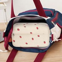 Trousse à crayons tendance beige fraise avec grande fermeture éclair, grande capacité, pour fournitures scolaires, pour adolescents, filles, garçons, femmes, hommes