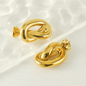 Zogxin Geometric Gold Plated Stud Earrings For Women Titanium Steel Hollow Design - Product Image 4