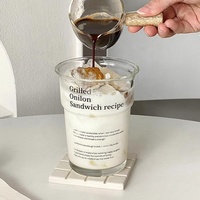 Verres à café imprimés de gobelet en verre de lait transparent à haute teneur en borosilicate de lettre Offre Spéciale