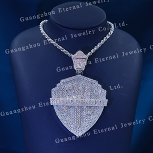 Pendentif en forme de lettre de bouclier en or massif 10k 14k 18k, argent S925, <span class=keywords><strong>moissanite</strong></span> VVS personnalisée, testée au diamant 100% positif, style hip hop - Product Image 4