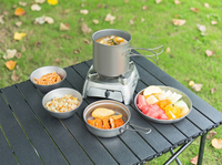 Set Peralatan Masak Portabel untuk Berkemah di Luar Ruangan, Panci Saus Titanium Murni, Panci Sup, Kompatibel dengan Kompor Gas, Kapasitas 1-2L untuk Piknik
