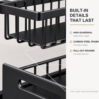Rak Organizer Bawah Wastafel Baja Karbon 2 Tingkat Keranjang Tarik L-Shape Rak Penyimpanan Dapur Geser untuk Kamar Mandi