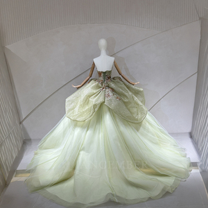 Spjy002 Elegante Vestido de Quinceañera Verde Claro, Sin Tirantes, con Corsé, Apliques de Flores con Lentejuelas, Vestido de Tul con Falda Abultada, Jancember - Product Image 5
