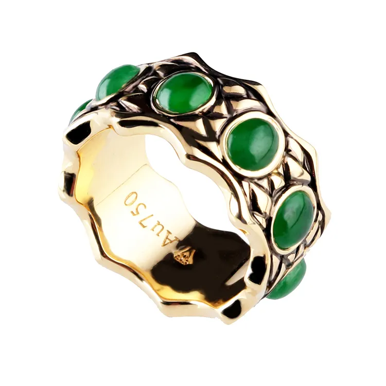 Sieraden Custom Overdragende Vintage Gem Ring Heren Punk Vergulde Jade Ring S925 Sterling Zilver Smaragd Geweven Ring
