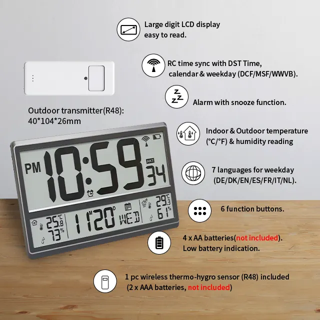 新製品ビッグデジタル時計大型ディスプレイ屋内と屋外の温度と湿度デジタル壁掛け時計