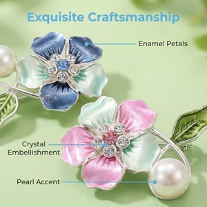 Boutons de chemisier en émail à motif floral avec accent perle et cristal, boutons à motif floral effet goutte d'huile pour mariage et fiançailles, vente en gros - Product Image 5
