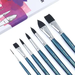 Nguồn Cung Cấp Nghệ Thuật Chuyên Nghiệp 7Pcs Thiết Lập Paintbrushes Màu Xanh Xử Lý Nylon Tóc Nghệ Thuật Bàn Chải Bạch Dương Rod Đa Màu Nước Sơn Bàn Chải