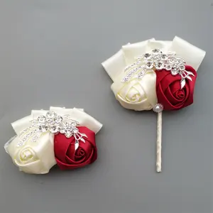 Handmade Wrist Corsage and Boutonniere Wedding Guests Pearl Brooch Pin for Wedding