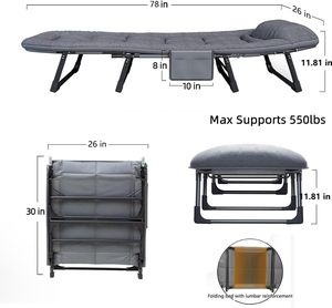 Taşınabilir Katlanır Kamp Yatağı Sandalyesi Çelik Boru Çerçeveli 6 Pozisyonlu Ayarlanabilir Şilte Veranda Plaj İç/Dış Mekan Kullanımı İçin (78 inç) - Product Image 2