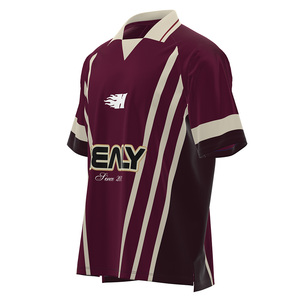 T-shirt court ample en jersey respirant à séchage rapide, col en V, à rayures et blocs de couleur HEALY, imprimé numérique personnalisé, bordeaux, été, style streetwear - Product Image 2