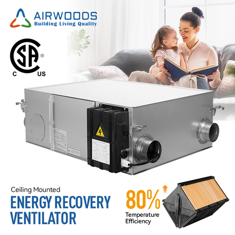 ERV Ventilation for Basement Garage 1500m3/h Dehumidifier Silent Motor Easy Installation Air Purification System