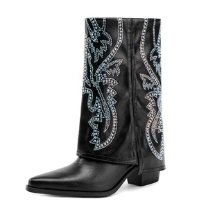 Botines de tacón alto con plataforma y punta puntiaguda de diamantes de imitación coloridos para mujer, estilo vaquero occidental - Product Image 2