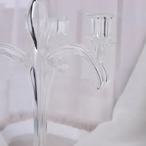 Hete Verkoop Moderne Glazen Kaarshouder Bruiloft Tafeldecoratie Glas Kandelaar 4 Armen Kandelaar