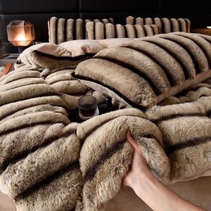 Bộ chăn ga gối đệm lông thỏ giả mềm mại sang trọng 4 món, ấm áp, êm ái, gồm ga trải giường, vỏ chăn, chăn và khăn trải giường cho mùa đông - Product Image 2