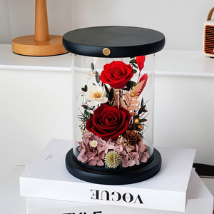 Bouquet de roses éternelles personnalisées sous cloche en verre avec veilleuse, lampe à <span class=keywords><strong>rose</strong></span> éternelle à commande tactile OEM/ODM, vente en gros d'usine - Product Image 3
