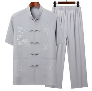 Nouvelle collection 2027 : Chemise d'été KJ pour <span class=keywords><strong>homme</strong></span>, style Tang, <span class=keywords><strong>Hanfu</strong></span> chinois avec boucle chinoise, grande taille, manches courtes, pour papa et grand-père - Product Image 2