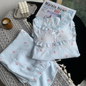 Conjunto de Pijama de Franela de Doble Gasa de Dos Piezas con Estampado de Fresas y Manga Larga del Comerciante, Ideal para <span class=keywords><strong>Dormir</strong></span> en Casa con Almohadilla - Product Image 3