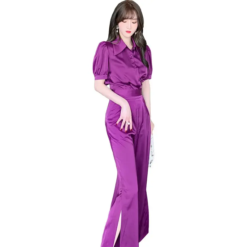 Chemisier ample taille haute évasée pour femme, vêtements pour femmes, t-shirt élégant et décontracté de couleur violette, taille haute
