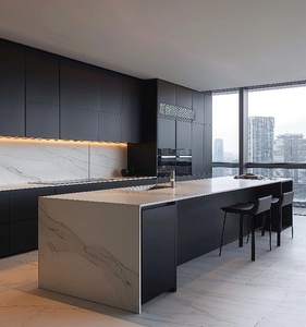 Set di Mobili da <span class=keywords><strong>Cucina</strong></span> in Legno Personalizzati, Design Moderno per Appartamenti, Finitura Nera Opaca con Venature del Legno - Product Image 2