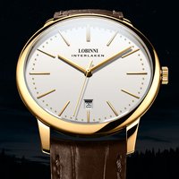Montre Homme LOBINNI Élégante Classique de Luxe, Marque de Créateur avec Bracelet en Acier Inoxydable et Cuir, Cadran à Aiguilles Résistant à l'Eau