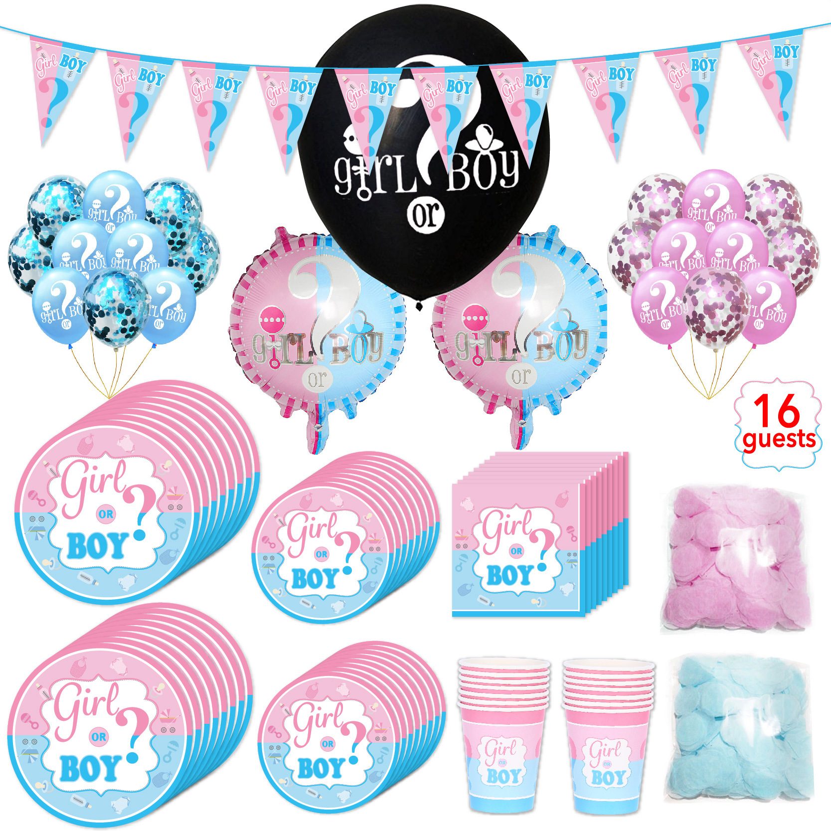 Blauw en roze servies voor de onthulling van het geslacht, 7/9 inch