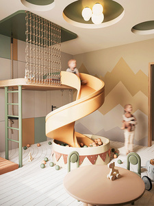 Cama de <span class=keywords><strong>loft</strong></span> con tobogán para niños, fábrica personalizada con diseño de tobogán giratorio de arco, casa de juegos, litera para niños con área de actividades para niños - Product Image 4