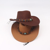 Sombrero Vaquero Occidental de Verano, Estilo Étnico, de Ala Ancha, Protección Solar para Exteriores, Poliéster/Algodón, Unisex, para Adultos, Talla 58-60CM